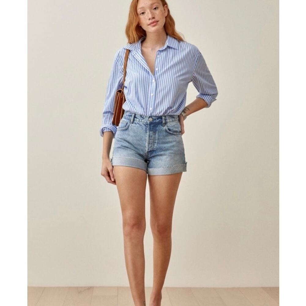Reformation Charlene High-Rise Denim Shorts Size 26 | Light Wash Raw Hem